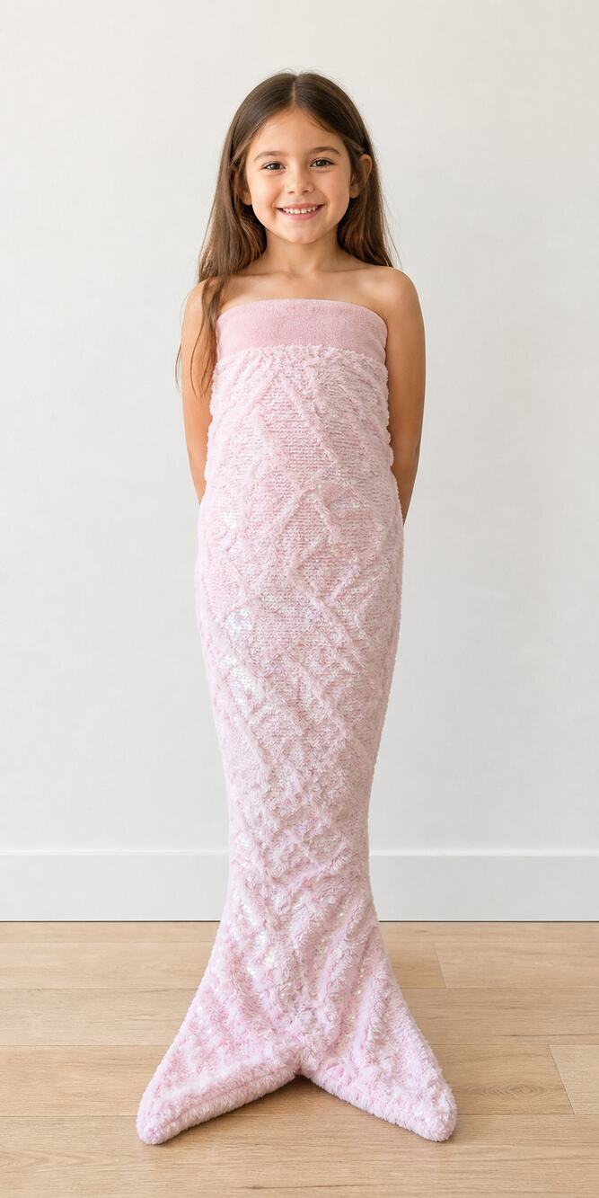 Max Studio Kids Pink Sequin Plush Mermaid Tail Blanket 22x56